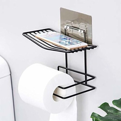 SUKHAD Bathroom Toilet Paper And Soap Holder Iron Wall Shelf(Number of Shelves - 2, Black)