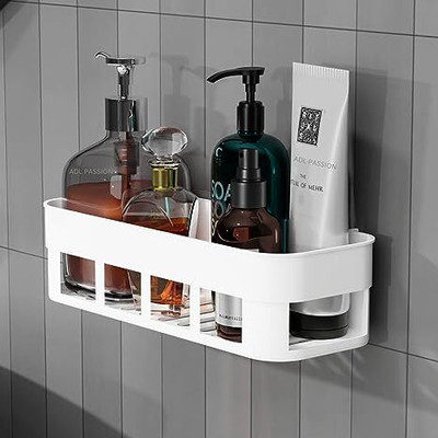 Xena 1 Pcs Bathroom Storage Rack Shelf With Self Adhesive Sticker Plastic Wall Shelf(Number of Shelves - 1, White)
