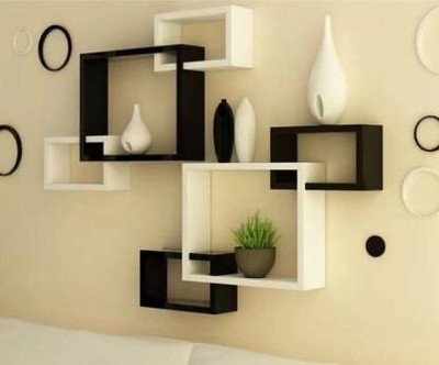 KHUSUBHDECOR Wooden Wall Shelf(Number of Shelves - 6, Black, White)