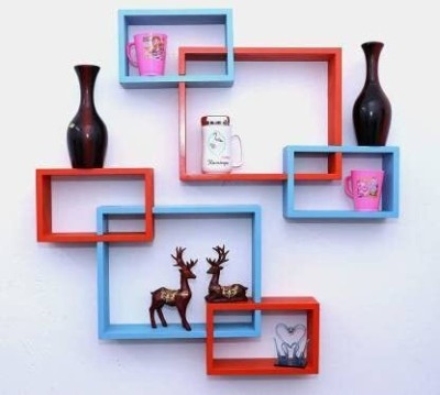woodsy MDF Wall Decor Intersecting Floating Wall Shelves Set of 6 Wooden Wall Shelf Wooden, MDF (Medium Density Fiber) Wall Shelf(Number of Shelves - 6, Red, Blue)