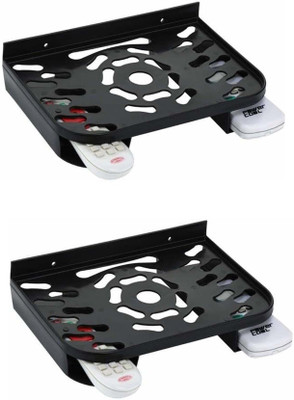 NETVULL Set Top Box Stand with Double Remote Holder | Plastic Wall Shelf Plastic Wall Shelf(Number of Shelves - 2, Black)