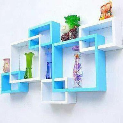 MDSWool Interlock wall shelf / folating wall mount rack shelf / wall decore MDF (Medium Density Fiber) Wall Shelf(Number of Shelves - 6, Blue, White)
