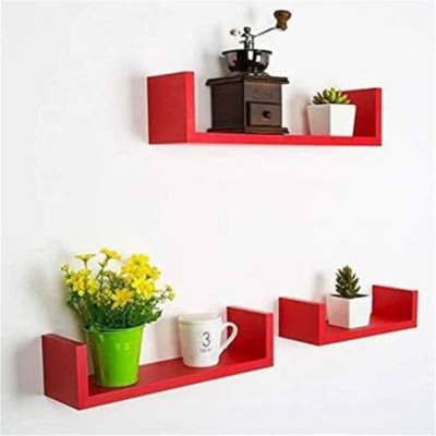 classiconline Wooden Wall Shelf(Number of Shelves - 3, Red)