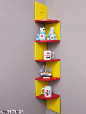 Wold Export Wall shelf Zig zeg shelves corner rack shelf Wooden Wall Shelf(Number of Shelves - 5, Yellow, Red)