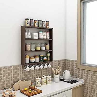 SIWOZ Wooden Kitchen Rack Shelf for Kitchen Spice Jars ,Organizer, Wooden Wall Shelf(Number of Shelves - 4, Brown)