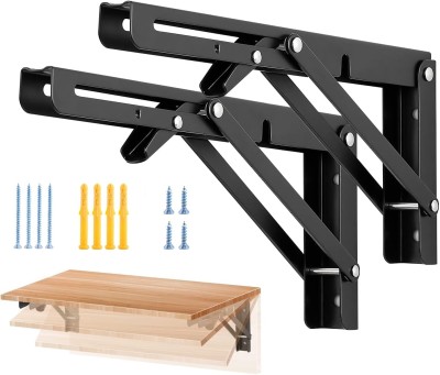 TROVEXX Metal Collapsible Folding Shelf Bracket for Workbench Folding Table 30cm Stainless Steel Wall Shelf(Number of Shelves - 2, Black)