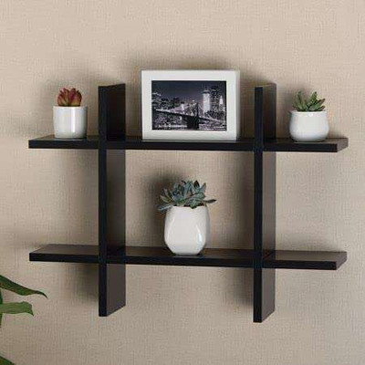 SAJAAVA Small Hash Tag Shaped MDF Wooden Wall Mounted Shelves Wooden Wall Shelf(Number of Shelves - 6, Black)