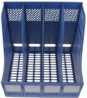 KARTUNBOX 4 Compartments Plastic File Rack Paper Magazine Holder/Desk Book Sorter/Storage Display Bin Desktop Shelf Dividers Cabinet Document Tray Organizer Plastic Wall Shelf(Number of Shelves - 3, Blue)