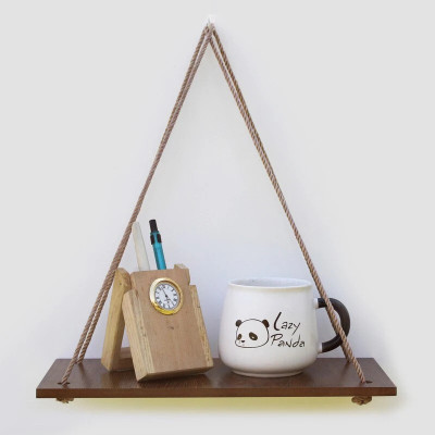 VAH Wooden 1 Layer With Golden Jute Rope Wall Floating Wall Shelf Wooden Wall Shelf(Number of Shelves - 1, Multicolor)