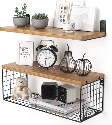 Indian Decor 51317 Floating Shelves Wall Mounted, Rustic Wood Bathroom Iron Wall Shelf(Number of Shelves - 1, Black)