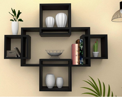 NationalArts NA2801 wooden wall shelf wall hanging wall decor floating mounted wall decor Wooden Wall Shelf(Number of Shelves - 5, Black)