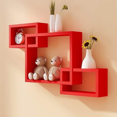Amaze Shoppee Intersecting wall shelves set of 3 MDF (Medium Density Fiber) Wall Shelf(Number of Shelves - 3, Red)