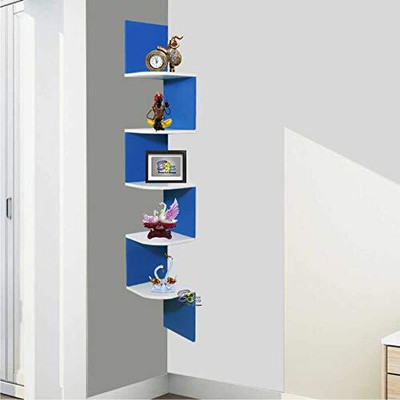 Wold Export Wall shelf Zig zeg shelves corner rack shelf Wooden Wall Shelf(Number of Shelves - 5, Blue, White)