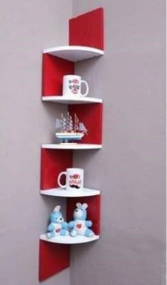 DecorEnBois Decorative Corner Zig Zag Wall Shelf for home Decor (Red &White) MDF (Medium Density Fiber) Wall Shelf(Number of Shelves - 5, White, Red)
