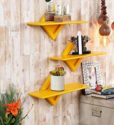 classiconline Wooden Wall Mount samosa set Wooden Wall Shelf(Number of Shelves - 3, Yellow)