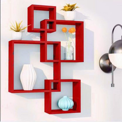 nabiya wood handicraft Attach4 MDF (Medium Density Fiber) Wall Shelf(Number of Shelves - 4, Red)