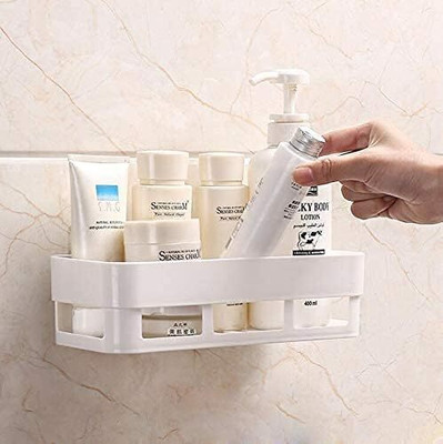 RPTRENDZ 1Pcs Plastic Suction Wall Shelf for Bathroom & Kitchen Plastic Wall Shelf(Number of Shelves - 1, White)