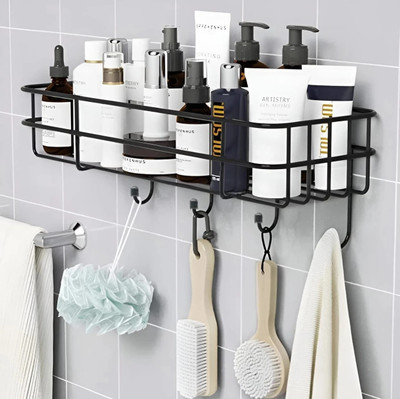 ZH HANDICRAFT Self-Adhesive Wall Shelves for Bathroom Organizer/ Storage/ Rack Iron Wall Shelf(Number of Shelves - 1, Black)