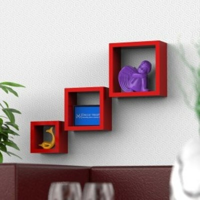 Brook Wood square set of 3 Wooden Wall Shelf(Number of Shelves - 3, Red)