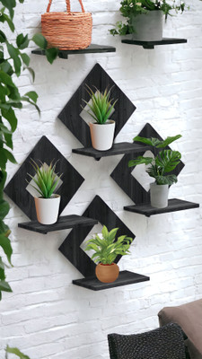 C For Craft Wooden Wall Shelf(Number of Shelves - 4, Black)