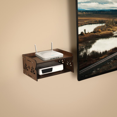 Gojeeva Set top Box Stand|WiFi Router Holder Wooden Wall Shelf(DIY) Wooden Wall Shelf(Number of Shelves - 2, Brown)