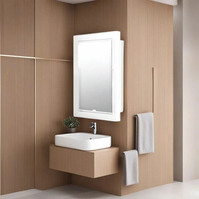CIPLA PLAST Strong and Heavy Glam Look Storage Cabinet with Mirror- Ivory- Polypropylene, Glass Wall Shelf(Number of Shelves - 4, Beige)