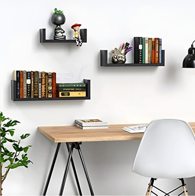 Marjaan Crafts Set of 3 U-Shaped Wall Shelves – Floating / Wall Mount MDF (Medium Density Fiber) Wall Shelf(Number of Shelves - 3, Black, Brown, White)