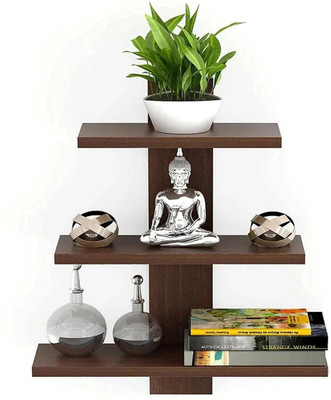 HAPY HAVEN Well Shelf For Home And Flat Decor And Fully Water Proof Wooden Wall Shelf Wooden Wall Shelf(Number of Shelves - 3, Brown)
