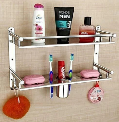 VANSI Multipurpose Use Double Layer Bathroom Shelf/Rack /Soap/Toothbrush Holder Stainless Steel Wall Shelf(Number of Shelves - 2, Steel)