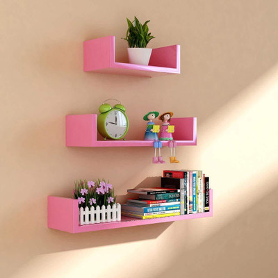 Famous Art U Rack Floating Wall Shelf (Set Of 3), Decorative Wall Shelf MDF (Medium Density Fiber) Wall Shelf(Number of Shelves - 3, Pink)