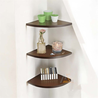 Aayat Enterprises Wall Mounted Corner 3 Tiers Shelf for Home&Office Bathroom/Kitchen Shelf (BROWN) Wooden, MDF (Medium Density Fiber) Wall Shelf(Number of Shelves - 3, Brown)