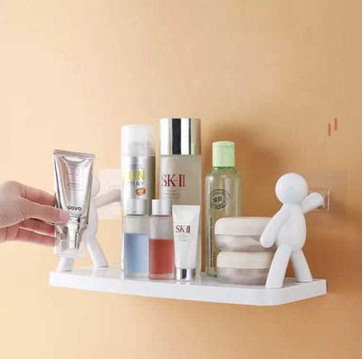 Larssst official Adhesive Sticker Multipurpose Storage Rack Plastic Wall Shelf(Number of Shelves - 1, White)