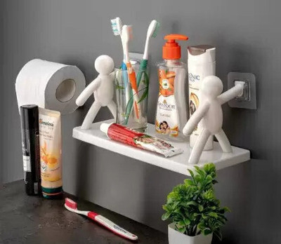 SJK (PACK OF 1)Self Adhesive Multi-Purpose Wall Hanging Humanoid floating Shelf Plastic Wall Shelf(Number of Shelves - 1, White)