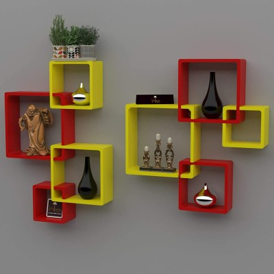 Brook Wood Hanging wall shelf set of 8 Wooden Wall Shelf(Number of Shelves - 8, Red, Yellow)