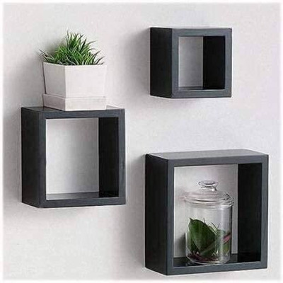 MDSWool MDF (Medium Density Fiber) Wall Shelf(Number of Shelves - 3, Black)