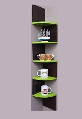Wold Export Wall shelf Zig zeg shelves corner rack shelf Wooden Wall Shelf(Number of Shelves - 5, Green, Black)