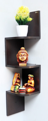 AmiFullshine MDF (Medium Density Fiber) Wall Shelf(Number of Shelves - 3, Brown)