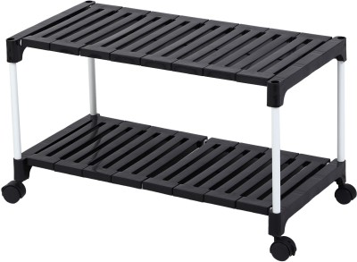 YMRR Multi-Utility Storage Rack Metal Collapsible Shoe Stand with wheels-2 Shelves Plastic Wall Shelf(Number of Shelves - 2, Black)