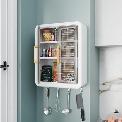 PLASTIZONE Wall Mounted Storage Cabinet for Kitchen & Bathroom/Multipurpose Kitchen Plastic Wall Shelf(Number of Shelves - 4, White)