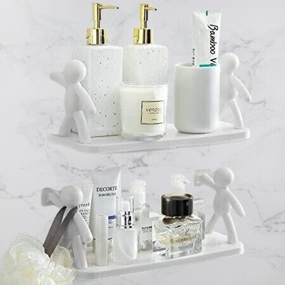 SJK (PACK OF 2)Self Adhesiv Multi-Purpose Wall Hanging Humanoid floating Shelf 1.997 Plastic Wall Shelf(Number of Shelves - 1, White)