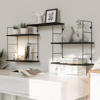 TrueFurnished Floating Wall Shelve for Living Room Cast Iron Wall Shelf(Number of Shelves - 5, Black)