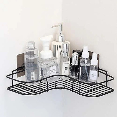 UK ZONE Bathroom Corner Shelf Organizer Storage Hanging Shower Caddy Rack (Black) Stainless Steel Wall Shelf(Number of Shelves - 1, Black)