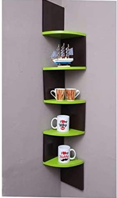 WallHeaven MDF (Medium Density Fiber), Wooden Wall Shelf(Number of Shelves - 5, Black, Green)