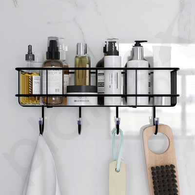 M Y Multi-use Self Adhesive Kitchen Bathroom Corner Shelf Iron Wall Shelf(Number of Shelves - 1, Black)