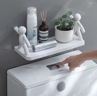 SJK Self Adhesive Multi-Purpose Wall Hanging Humanoid floating Shelf 2*0.711 Plastic Wall Shelf(Number of Shelves - 1, White)