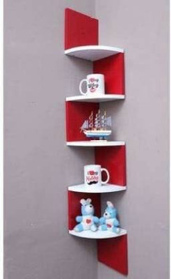 Wold Export Wall shelf Zig zeg shelves corner rack shelf Wooden Wall Shelf(Number of Shelves - 5, Red, White)