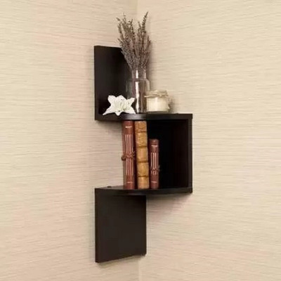 Hubwooden wooden latest design wall mount zig zag shape wall corner rack shelf bath room MDF (Medium Density Fiber) Wall Shelf(Number of Shelves - 2, Brown)