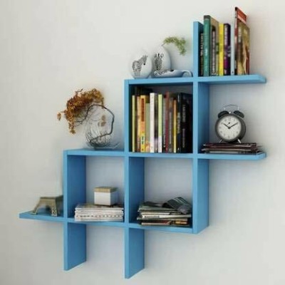 THE PINEWOOD ENTERPRISES MDF (Medium Density Fiber), Wooden Wall Shelf(Number of Shelves - 8, Blue)