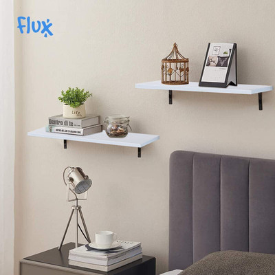 Flux Floating Wall Mounting Shelf for Living Room, Kitchen, Bedroom and Home Decor Particle Board, Steel Wall Shelf(Number of Shelves - 2, White)