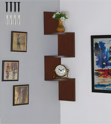Marjaan Crafts Zig Zag rack Shelves, Wall mounted rack shelves MDF (Medium Density Fiber) Wall Shelf(Number of Shelves - 3, Brown)
